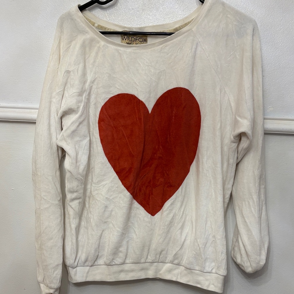 Wildfox Off-White Sweatshirt with Red Heart velvet texture